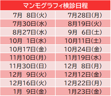 マンモグラフィ検診日程