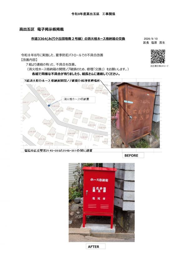 消火栓ホース格納箱修理(交換)しました