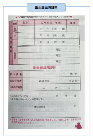 母子健康手帳　出生届出済証明